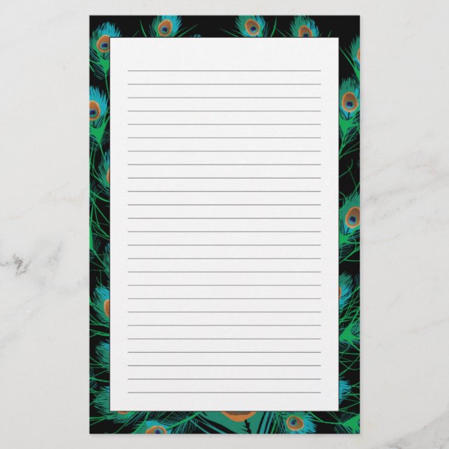 Papelería Ilustracion con las plumas del pavo real en negro (Anverso)