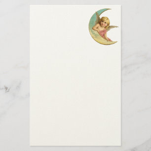 Papelería Imagen vintage - Ángel sentado en una luna crecien