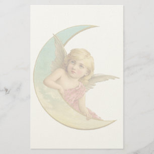 Papelería Imagen vintage - Ángel sentado en una luna crecien