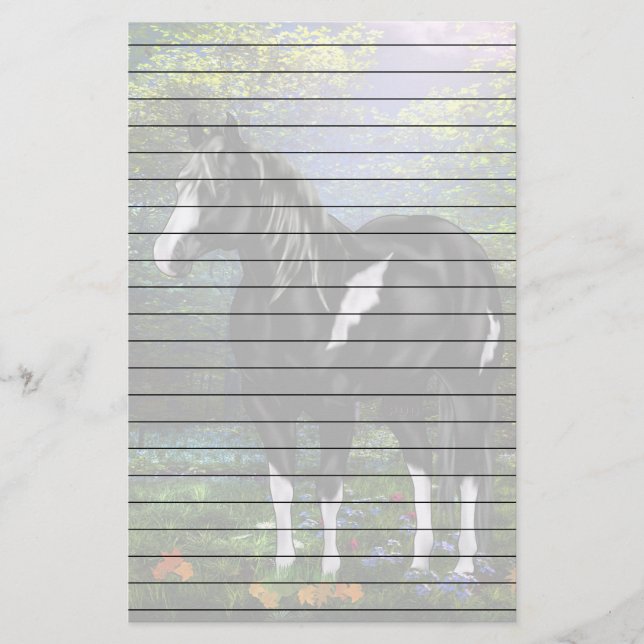Papelería Impresión de caballos de pintura en blanco y negro (Anverso)