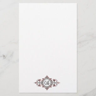 Papelería Iniciales de monograma rosa gris ornamentado flori