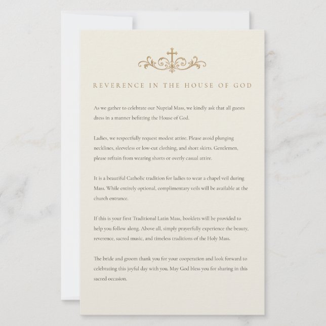 Papelería Inserto de código de vestimenta de la Misa Latina  (Anverso)