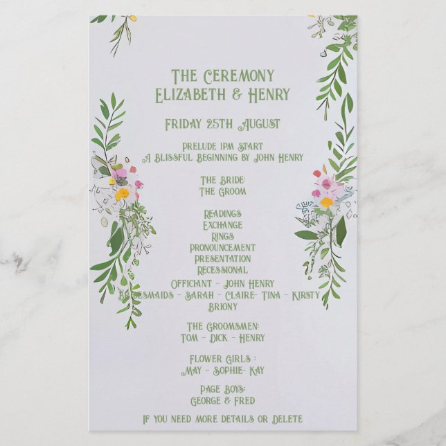 Papelería Invitación a la ceremonia de Boda de Flores Silves (Anverso)