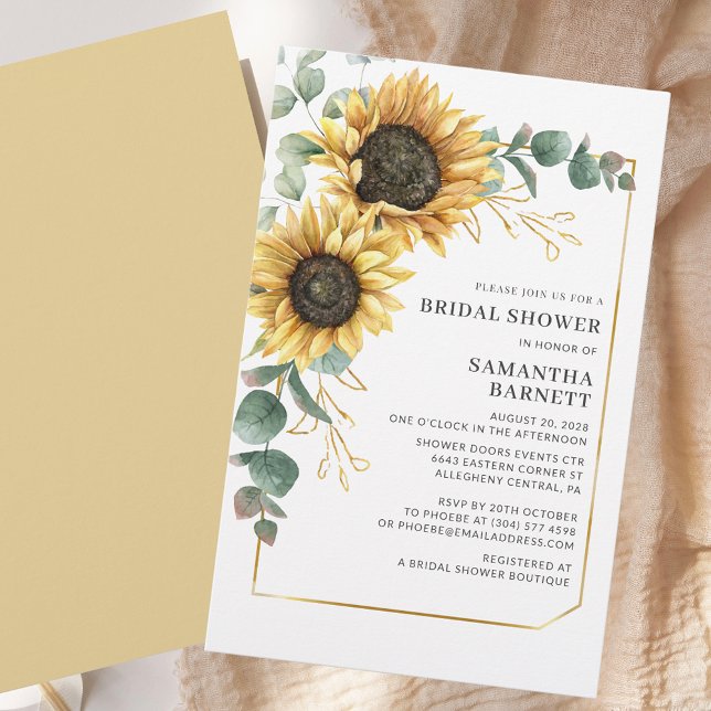 Papelería Invitación a la ducha nupcial de Sunflower Eucalyp (Sunflower Eucalyptus Bridal Shower Invitation Stationery)