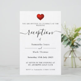 Papelería Invitación a la recepción del Sencillo Corazón Roj
