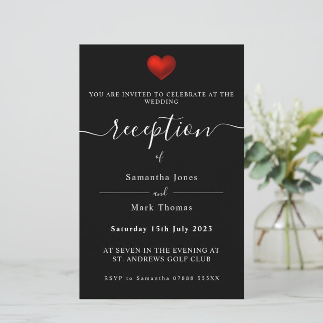 Papelería Invitación a la recepción del Sencillo Corazón Roj (Anverso de pie)