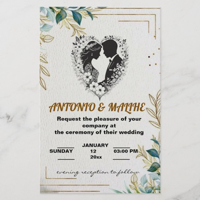 Papelería invitación de boda de amor clásico (Anverso)