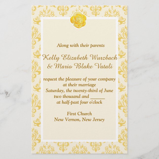 Papelería Invitación de boda floral amarilla (Anverso)