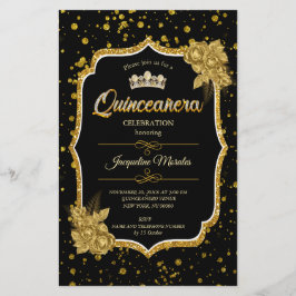 Papelería Invitación de cumpleaños de Black Gold y White Qui