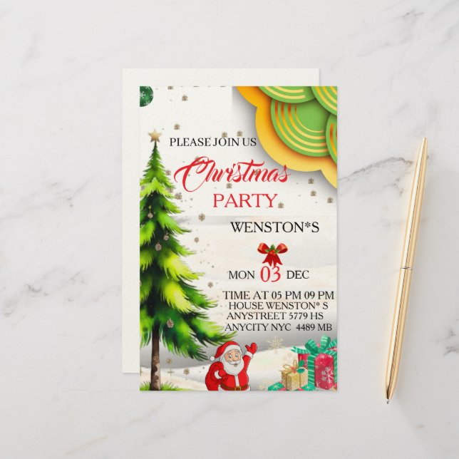 Papelería Invitación de fiesta de Navidad editable, imprimib (Anverso/Reverso In Situ)