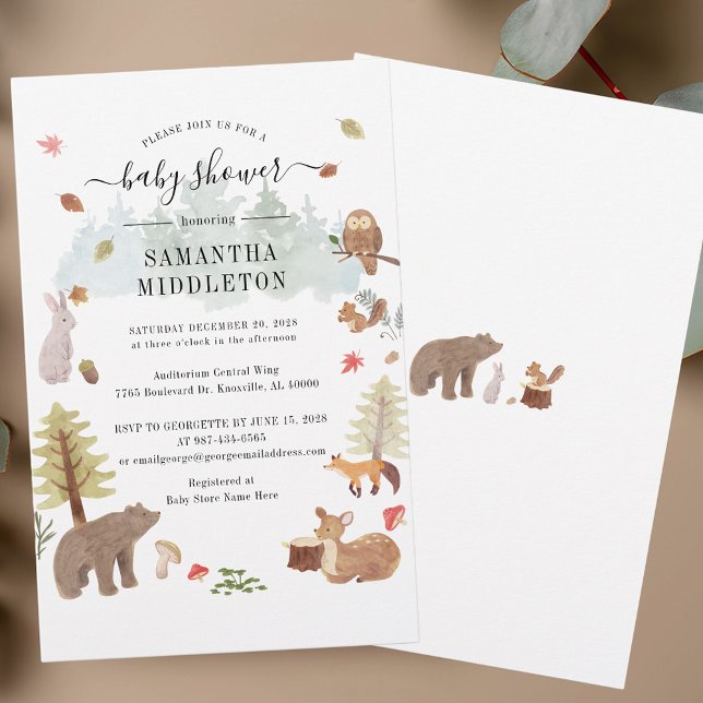 Papelería Invitación moderna de animales de la madera de Bab (Rustic Fall Woodland Animals Baby Shower Invitation Stationery)
