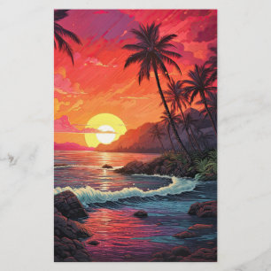 Papelería Isla paraíso de playa tropical al atardecer