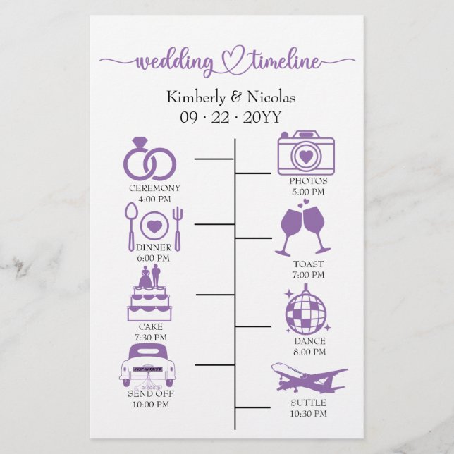 Papelería Itinerario de Boda Icono Chic Letra Boda Estación (Anverso)