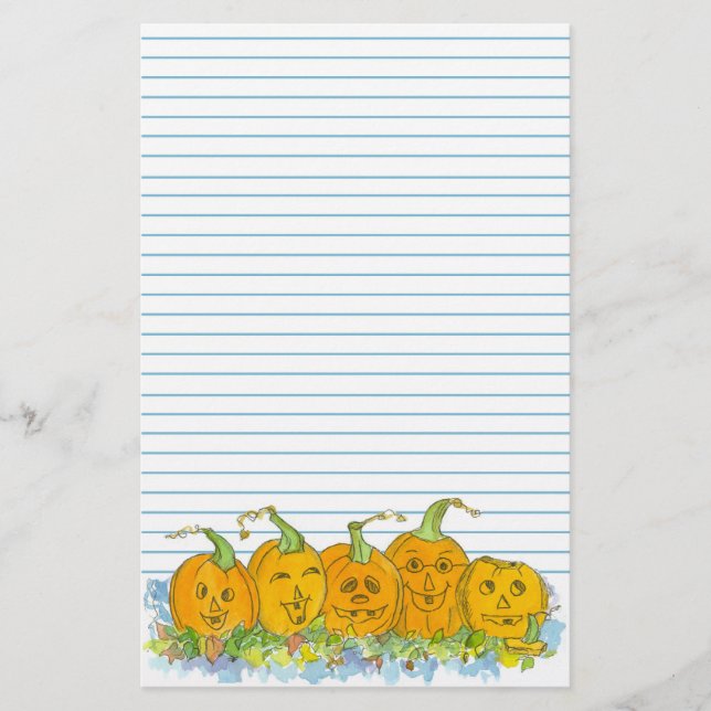 Papelería Jack-O-Lantern Halloween Blue Lined (Anverso)