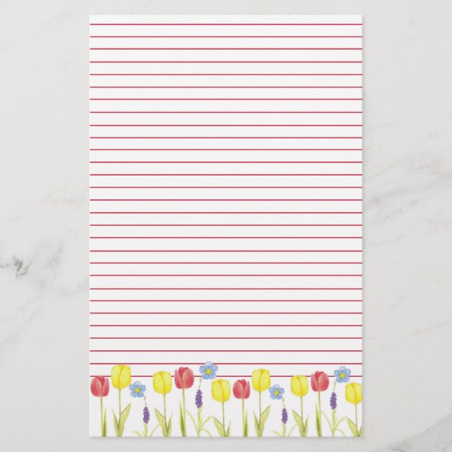 Papelería Jardín de flores de tulipán amarillo con lino rojo (Anverso)