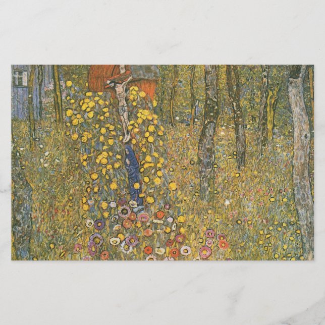 Papelería Jardín de granja con crucifijo (por Gustav Klimt) (Anverso)