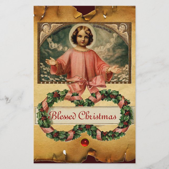 PAPELERÍA JESÚS INFANTIL CON ANGELES Y CROWNS DE NAVIDAD (Anverso)