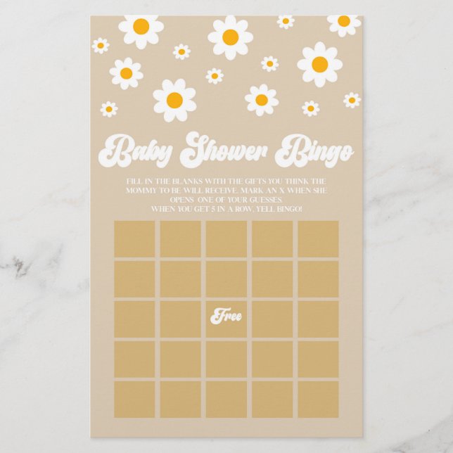 Papelería Juego de Baby Shower Brown Retro Daisy Bingo (Anverso)
