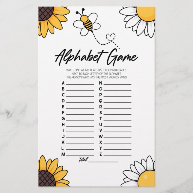 Papelería Juego de Baby Shower Bumble Honey Bee Alphabet (Anverso)