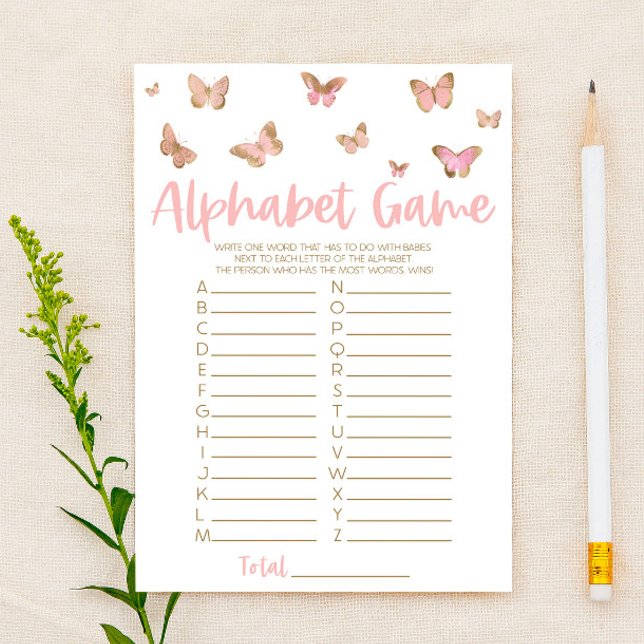 Papelería Juego de Baby Shower de alfabeto mariposa rosa (Subido por el creador)