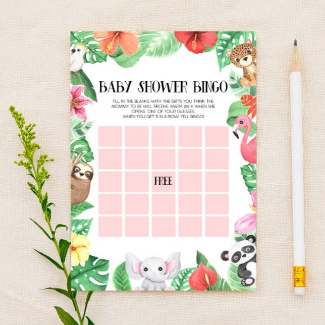 Papelería Juego de Baby Shower de Bingo de Animales Tropical (Subido por el creador)