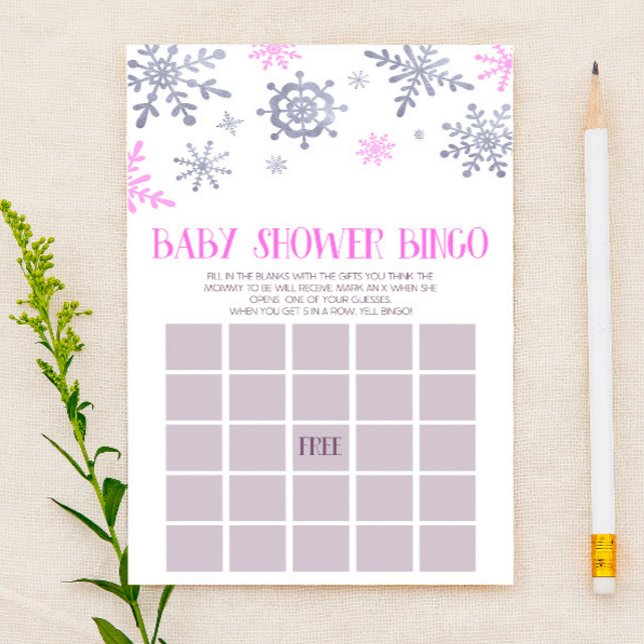 Papelería Juego de Baby Shower de Bingo de Invierno Rosa Sno (Subido por el creador)