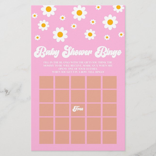 Papelería Juego de Baby Shower de Bingo Retro Rosa (Anverso)