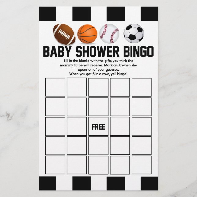 Papelería Juego de Baby Shower de Bingo Temático Deportivo (Anverso)