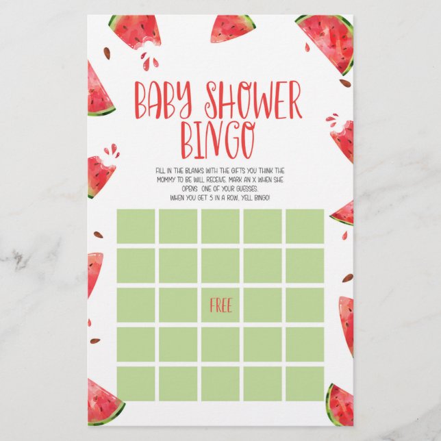 Papelería Juego de Baby Shower del Bingo Verde Rosa de la sa (Anverso)