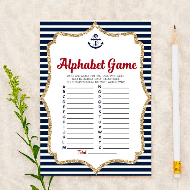 Papelería Juego de Baby Shower Nautical Navy Blue Alphabet (Subido por el creador)