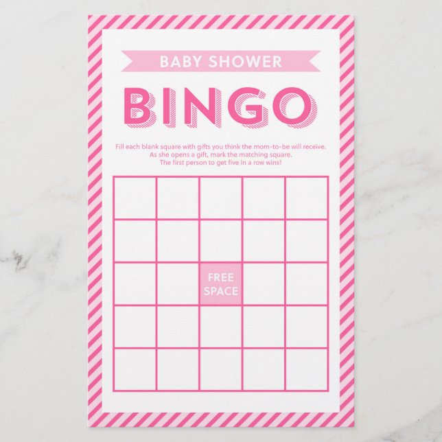 Papelería Juego de bingo Baby Shower de bandas rosadas moder (Anverso)