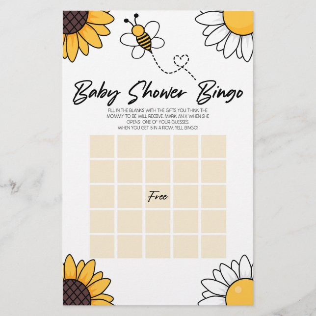 Papelería Juego de Bingo de Baby Shower de Abeja Bumble (Anverso)