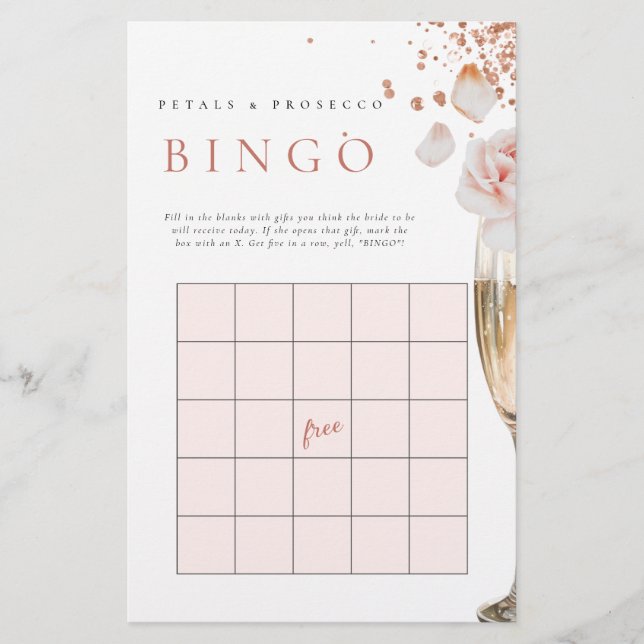 Papelería Juego de Bingo de Petales y Prosecco Bridal Shower (Anverso)