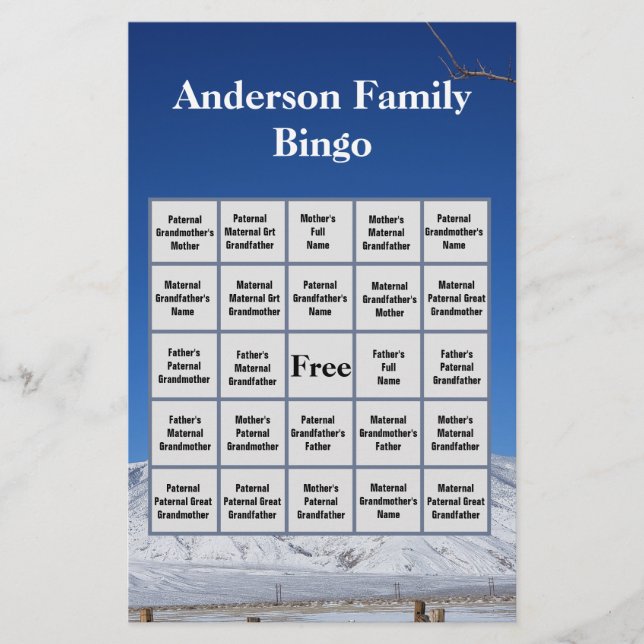 Papelería Juego de Bingo Fotográfico y Nombre de la Familia  (Anverso)