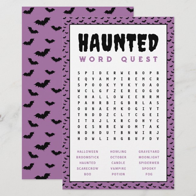Papelería Juego de búsqueda de palabras de Halloween | Juego (Anverso / Reverso)