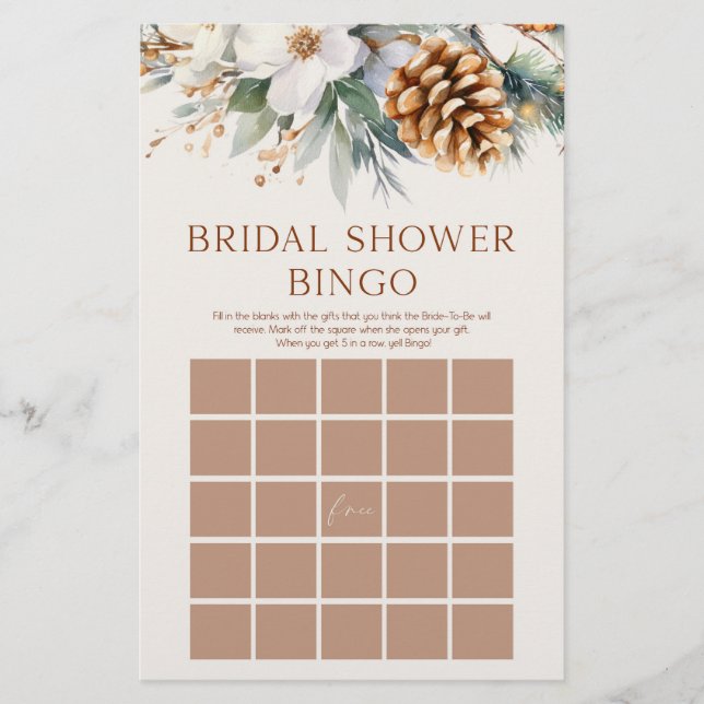 Papelería Juego de ducha de novia de bingo floral de pino (Anverso)