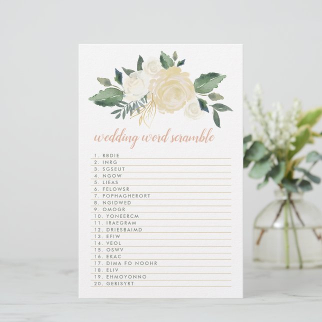 Papelería Juego de palabras para el Boda floral verde Rubor  (Anverso de pie)