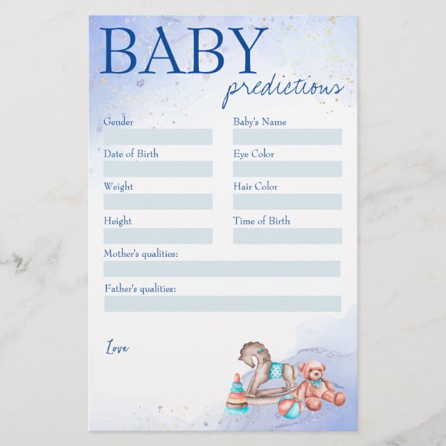Papelería Juego de predicción de la ducha para bebés niño az (Anverso)
