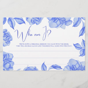 Papelería Juego de quién soy yo de ducha nupcial floral azul