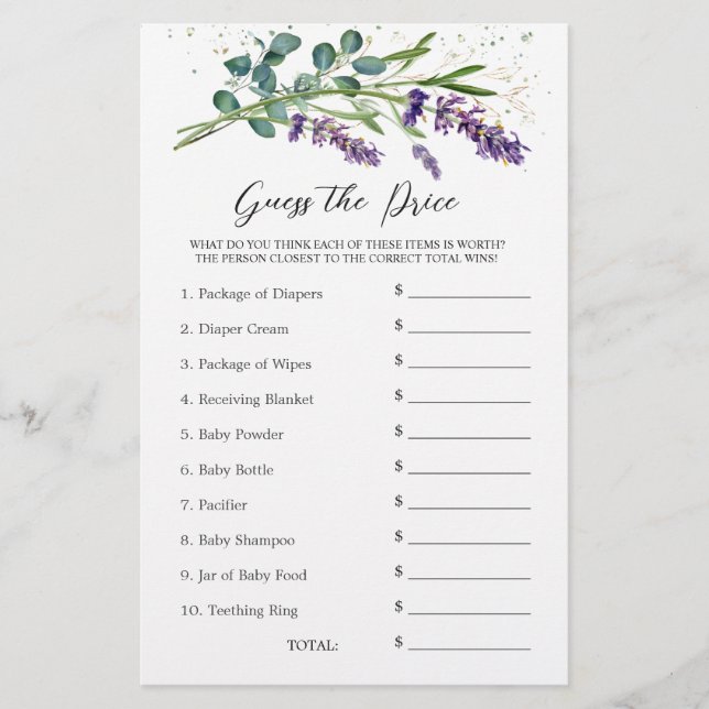 Papelería Juego Lavender Eucalyptus (Anverso)