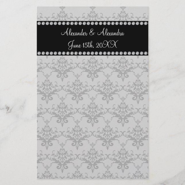 Papelería La boda favorece la damáscara gris (Anverso)