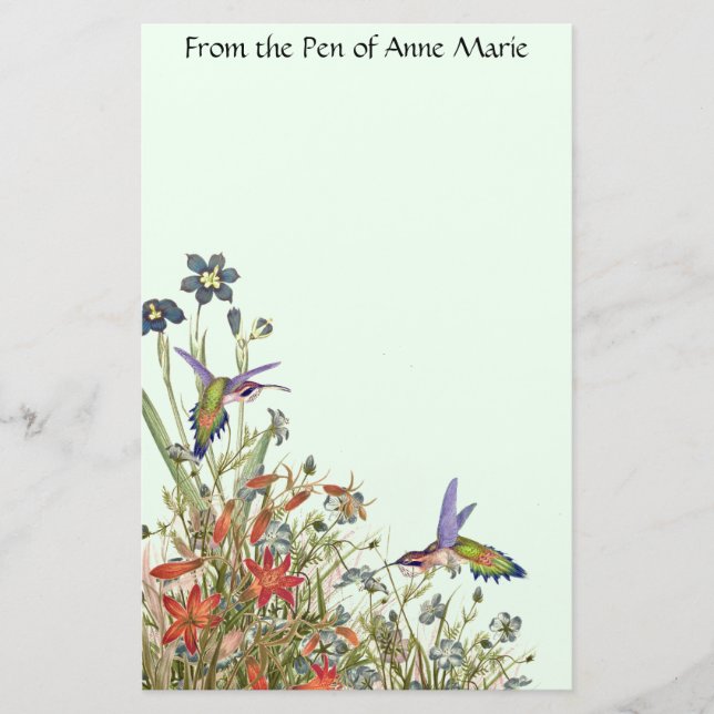 Papelería La fauna de los pájaros del colibrí florece floral (Anverso)