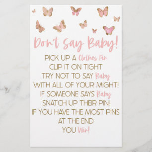 Papelería La mariposa rosa no dice juego de Baby Shower