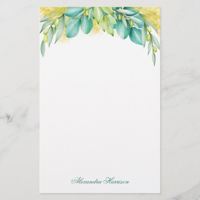 Papelería La vegetación Eucalyptus deja ramas de olivo (Anverso)