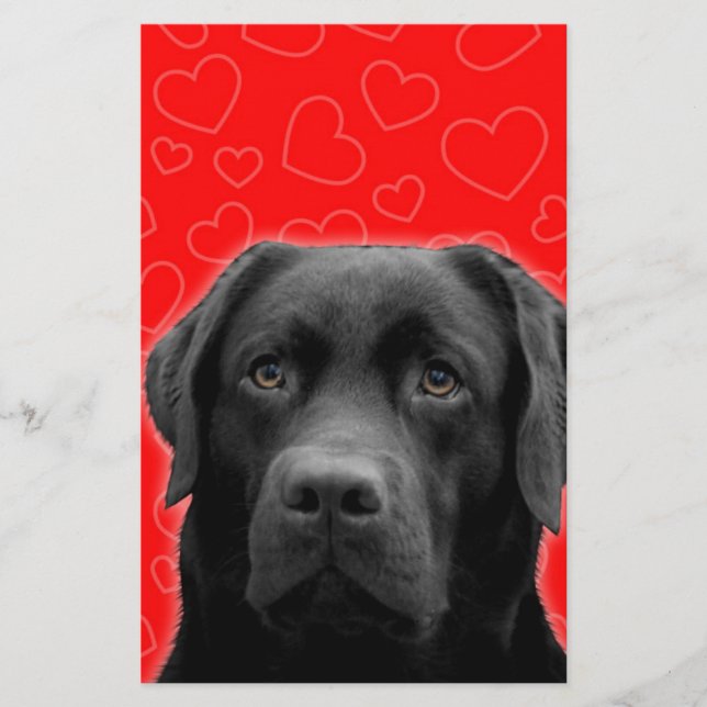Papelería Labrador negro con corazones rojos (Anverso)