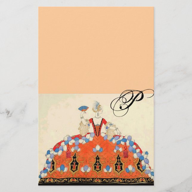 Papelería LADY NARANJA FASHION COSTUME DISEÑO MONOGRAM Peach (Anverso)