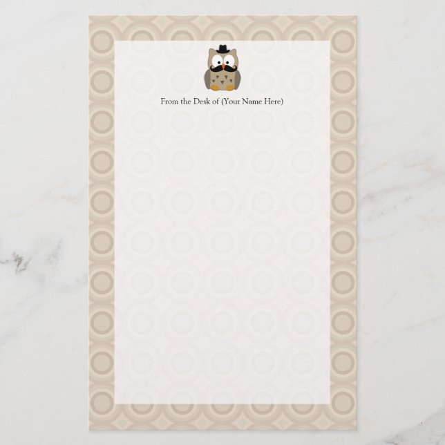 Papelería Lechuza con bigote y Gorra (Anverso)