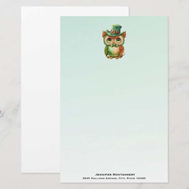 Papelería Lechuza Cuta en un sombrero verde superior (Anverso / Reverso)