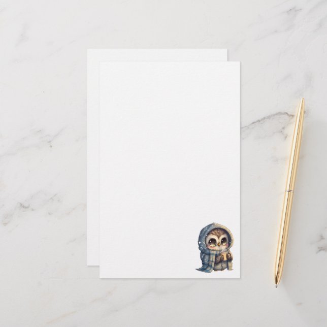 Papelería Lechuza de ojos agudos con café (Anverso/Reverso In Situ)