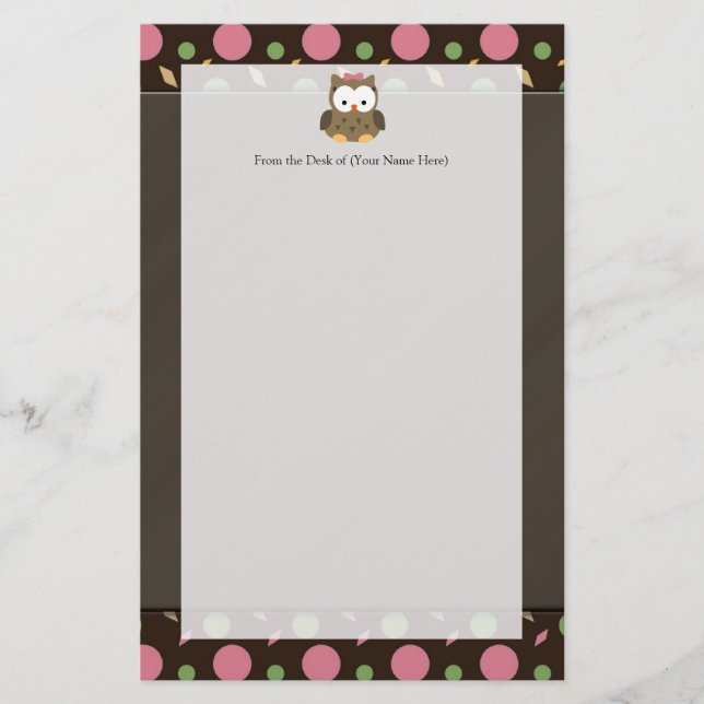 Papelería Lechuza pequeña con arco rosado (Anverso)